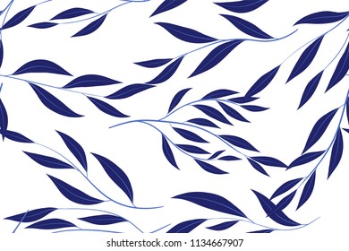 Seamless Summer Pattern in Watercolor Style. Vector Eucalyptus Leaves. Beautiful Branches and Floral Elements. Tropical Plants. Botanical Background. Summer Pattern for Wedding Design, Print, Textile.