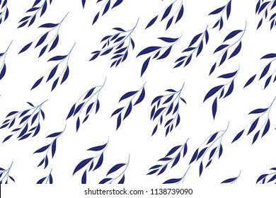 Seamless Summer Pattern in Watercolor Style. Vector Eucalyptus Leaves. Beautiful Branches and Floral Elements. Tropical Plants. Botanical Background. Summer Pattern for Wedding Design, Print, Textile.