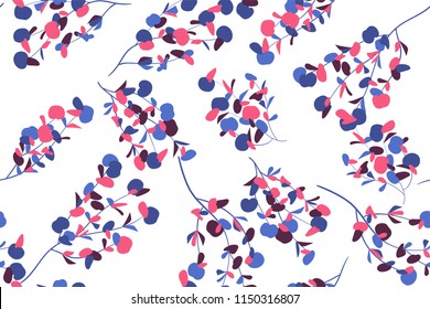 Seamless Summer Pattern in Watercolor Style. Vector Eucalyptus Leaves. Beautiful Branches and Floral Elements. Tropical Plants. Botanical Background. Summer Pattern for Wedding Design, Print, Textile.