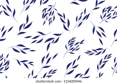 Seamless Summer Pattern in Watercolor Style. Vector Eucalyptus Leaves. Beautiful Branches and Floral Elements. Tropical Plants. Botanical Background. Summer Pattern for Wedding Design, Print, Textile.