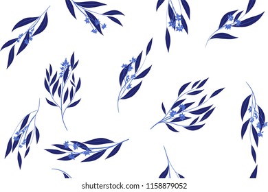Seamless Summer Pattern in Watercolor Style. Vector Eucalyptus Leaves. Beautiful Branches and Floral Elements. Tropical Plants. Botanical Background. Summer Pattern for Wedding Design, Print, Textile.