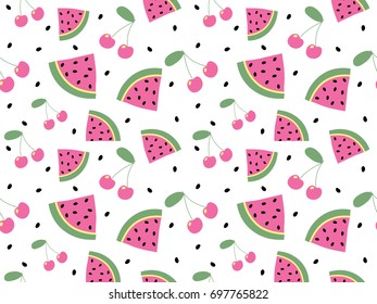 seamless summer pattern watermelon and cherry