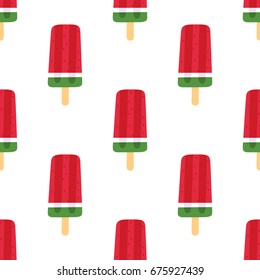 Seamless summer pattern with watermelon ice popsicle on a white background. It can be used for packaging, wrapping paper, textile and etc.
