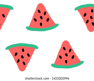 Seamless summer pattern with watermelon slices. Vector illustration. Template for fabric, wrapping, textile, wallpaper, print for clothes website card wrapping backdrop, For kids