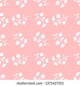 Seamless summer pattern with white flowers handmade on a gently pink background. Flower Pattern for Fabric, Textile, Wrapping Paper, Wallpaper, Packing design. Wildflower texture.