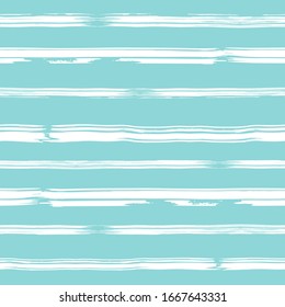 Seamless summer pattern with white paint brush stripes on powder blue background. Brush shabby strokes. Stripy vector texture. line wallpaper. 