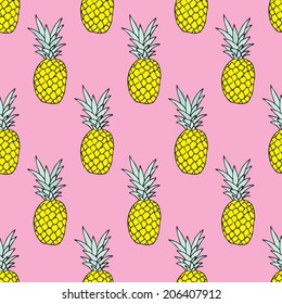 Seamless summer pineapple fruit illustration background pattern in vector