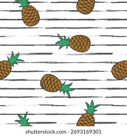 Seamless summer pineapple fruit illustration background pattern in vector
