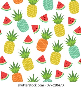 Seamless summer pineapple fruit illustration background pattern in vector