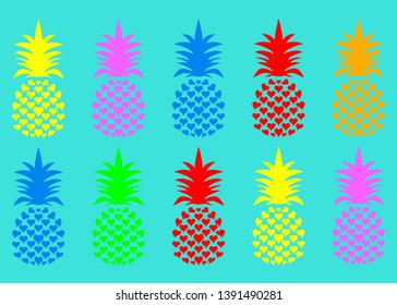 Seamless summer pineapple fruit with vivid fashion colors. Cute tropical pattern, vector texture background