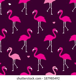 Seamless summer pink flamingo illustration girls background pattern in vector