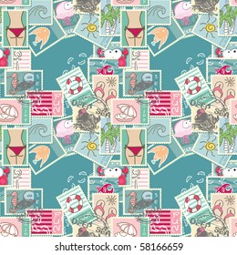 seamless summer postage pattern