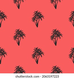 seamless summer print of flames on a red background. wind pattern of palm trees for clothing or print