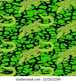 seamless summer print with lizard on cracked background
