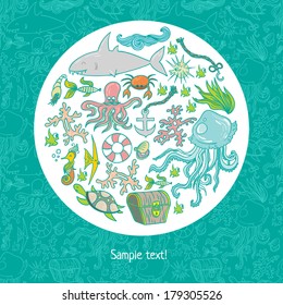 Seamless summer sea animals texture tiling pattern background.