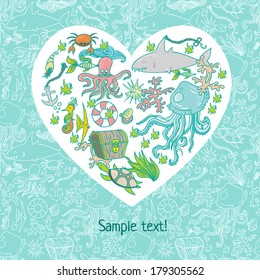 Seamless summer sea animals texture tiling pattern background.