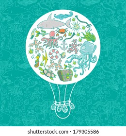 Seamless summer sea animals texture tiling pattern background.