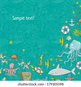 Seamless summer sea animals texture tiling pattern background.