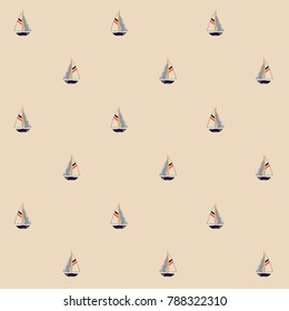 Seamless summer sea pattern with sailing ships on pink background. Nautical pattern.