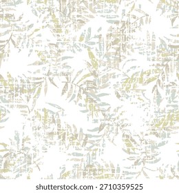 seamless summer small vector beige with green leaf design pattern on white linen textured background, 