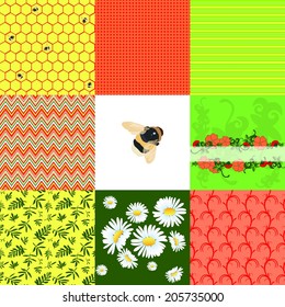 Seamless summer themed pattern with bees.