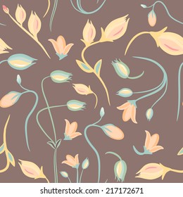 seamless summer tiny floral pattern on brown background