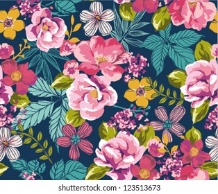 seamless summer tropical floral background vector pattern