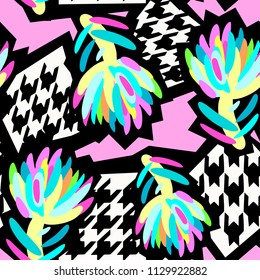 Seamless summer tropical floral pattern, textile doodle grunge texture.