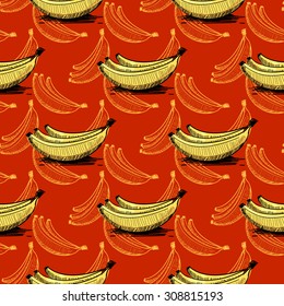 Seamless summer tropical pattern background with hand drawn bananas.