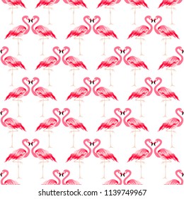 Seamless summer tropical pattern with cute flamingo couple love  bird
