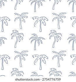 Seamless summer tropical pattern with sketch palm trees