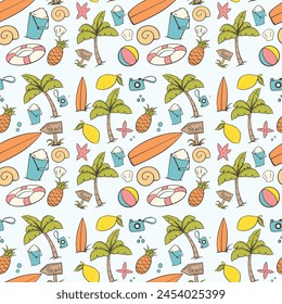 Seamless summer vacation icons pattern vector