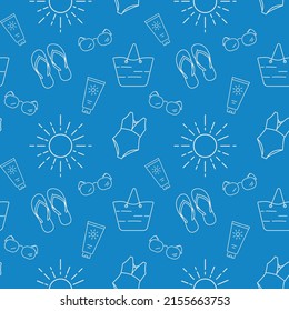 Seamless summer vacation symbols gray vector on a white background