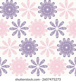 Seamless summer violet and light pink flower texture background pattern design for tiles and textiles.