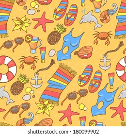 Seamless summer vocation and relaxation sunny beach seamless pattern background.