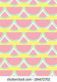Seamless summer watermelon pattern. Cheerful fruit vector background.