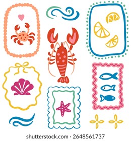 Seamless summer whimsical pattern with lobster.