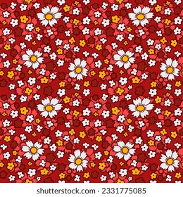 Seamless summer white jasmine flower on red background pattern textile design for wallpaper, texture, printing, clothing. Vector.