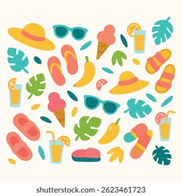 A seamless summer-inspired pattern with vibrant elements that evoke beach vibes and sunny relaxation.