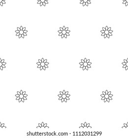 Seamless sun flower pattern. Black outline flat flowers on white background. Vector symmetric illustration. Nature eco wallpaper. 