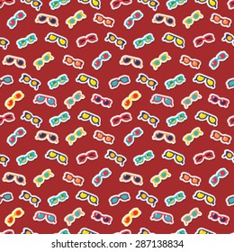 Seamless sun glasses pattern. Background for you  a summer vacation design. Icons on a colored background with a stroke.