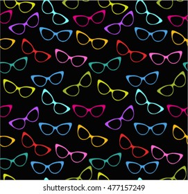 Seamless sun glasses pattern. Woman trend cat eye shape sunglasses.