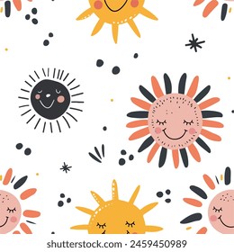 seamless sun pattern cute smile faces 