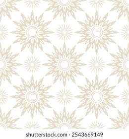 Seamless  sun pattern on a white background, featuring intricate rays and dotted details, perfect for boho or celestial themed designs.
