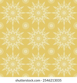 Seamless  sun pattern on a white background, featuring intricate rays and dotted details, perfect for boho or celestial themed designs.