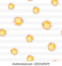 Seamless sun pattern. Watercolor sun vector background 