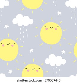 seamless sun and rain pattern vector illustration