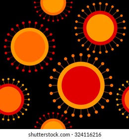 Seamless sun textile retro pattern on black. Backgrounds & textures shop.