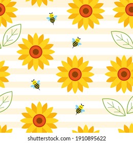 Seamless sunflower over stripped background