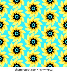 Seamless sunflower pattern. Colorful illustration, vector. Flower decoration. Stylish pattern. Can be used in textiles, as a wrapping paper. Modern creative floral ornament. Abstract seamless pattern.